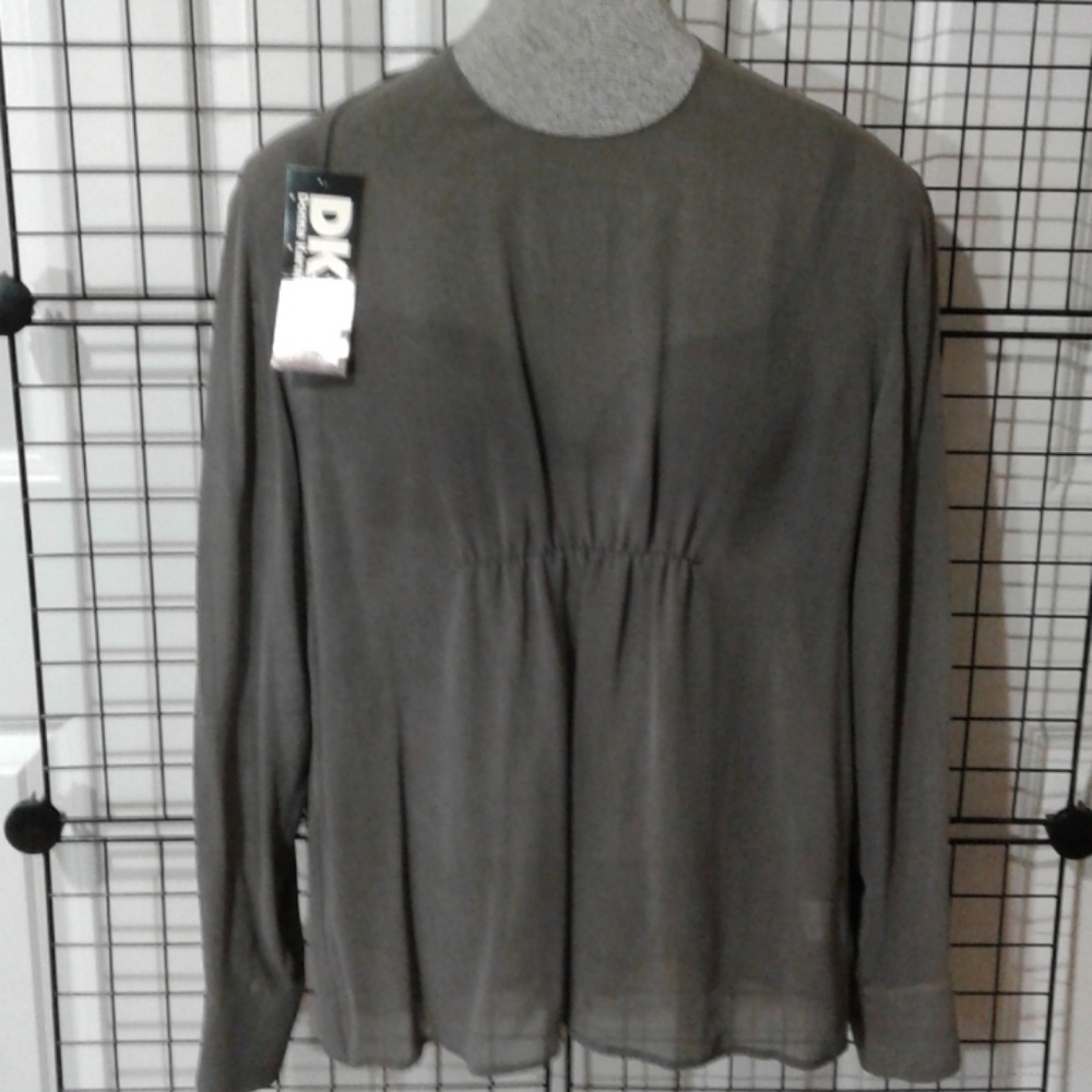 Shear,100% silk, button down on back, long blouse. NWT